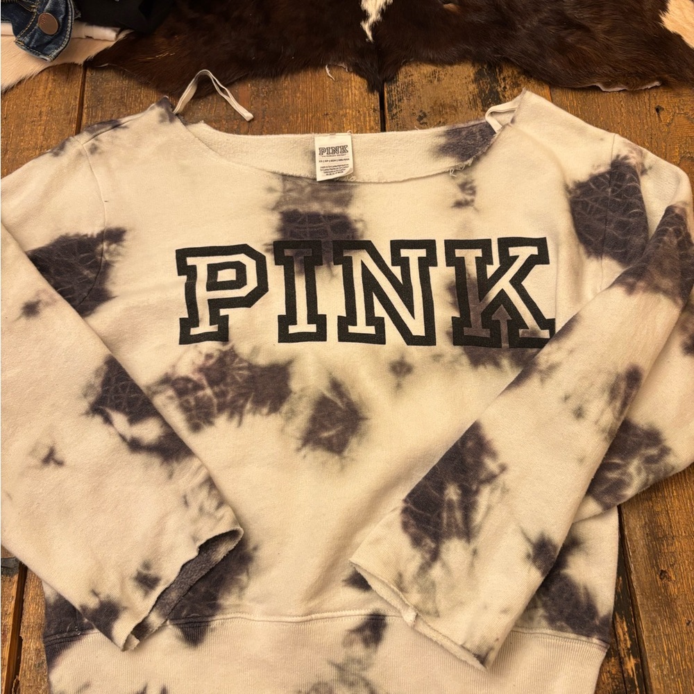 PINK Victoria's Secret Tie-Dye Sweatshirt - Black and Cream
